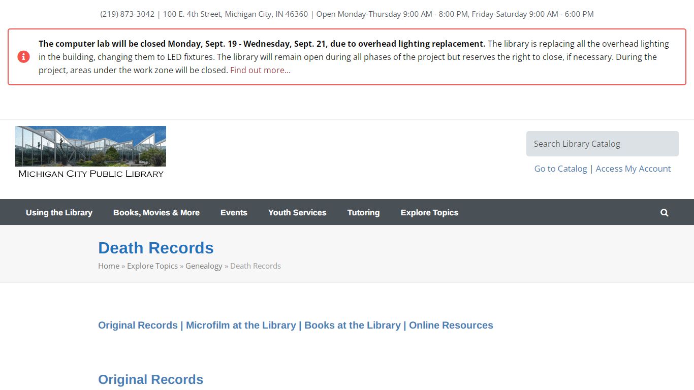 Death Records - Michigan City Public Library