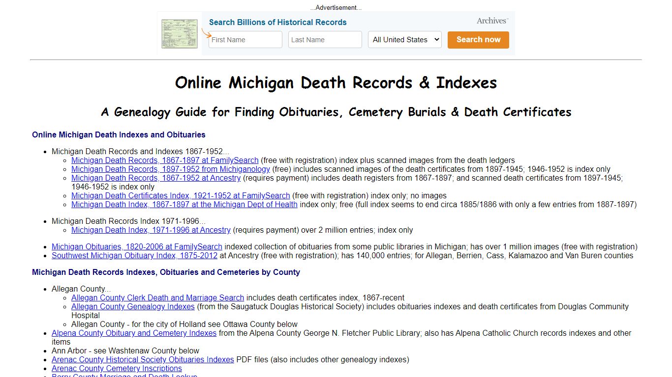 Online Michigan Death Indexes, Records & Obituaries